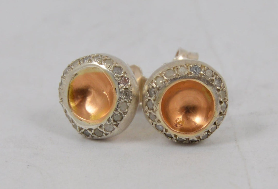 Bershka Earrings in Silver and Rose Gold with Diamonds