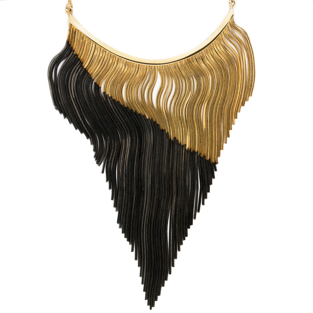 NECKLACE WITH FRINGES AND BIB IN TWO-TONE GOLD