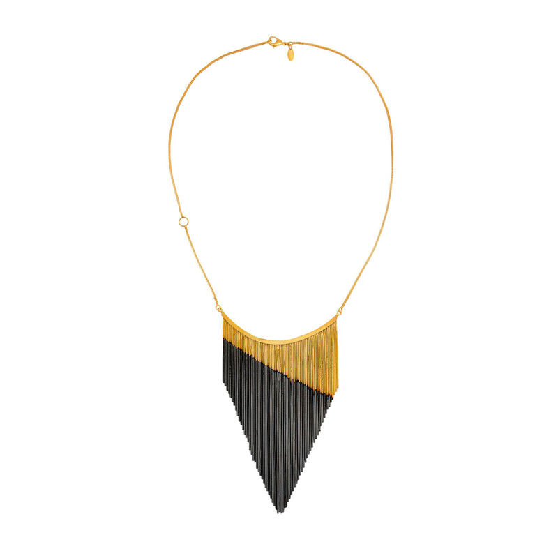 NECKLACE WITH FRINGES AND BIB IN TWO-TONE GOLD