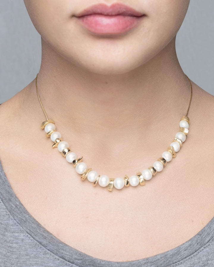 TWO-TONE GOLD-COLORED MULTI-STRAIN NECKLACE