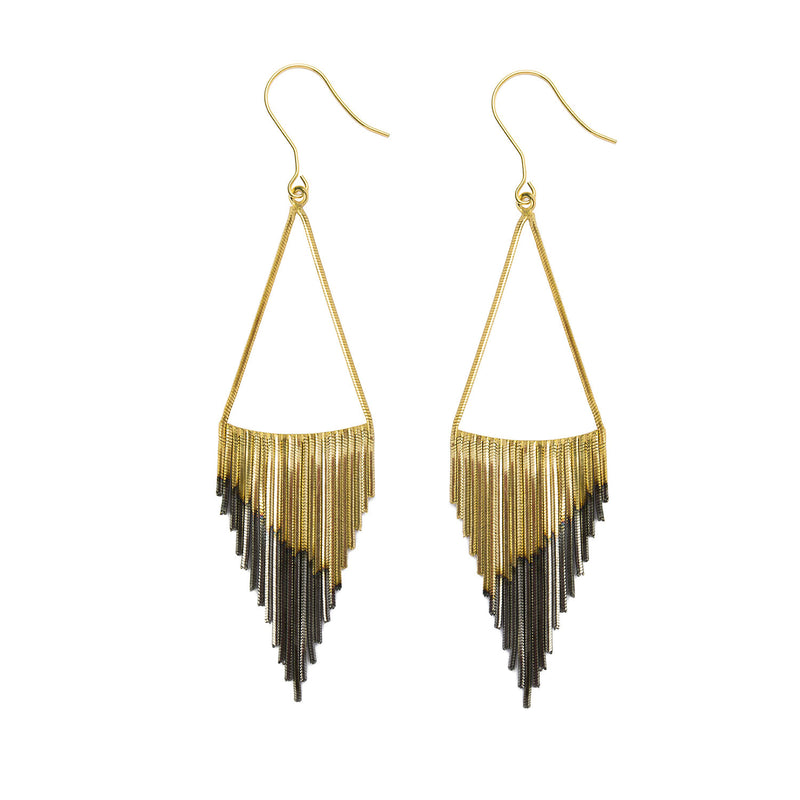 EARRINGS WITH SWINGING FRINGE IN TWO-TONE GOLD