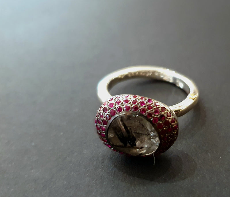 Silver ring with Quartz and Rubies