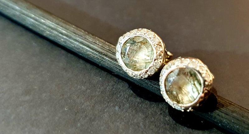 Orecchini  in Argento con Diamanti e Quarzite